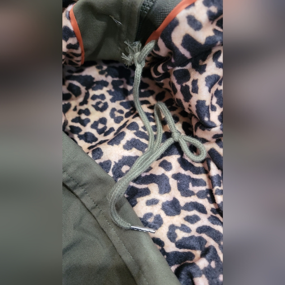 "Not For You" sequin khaki star women's utility Jacket with leopard lining 3XL - Picture 6 of 7